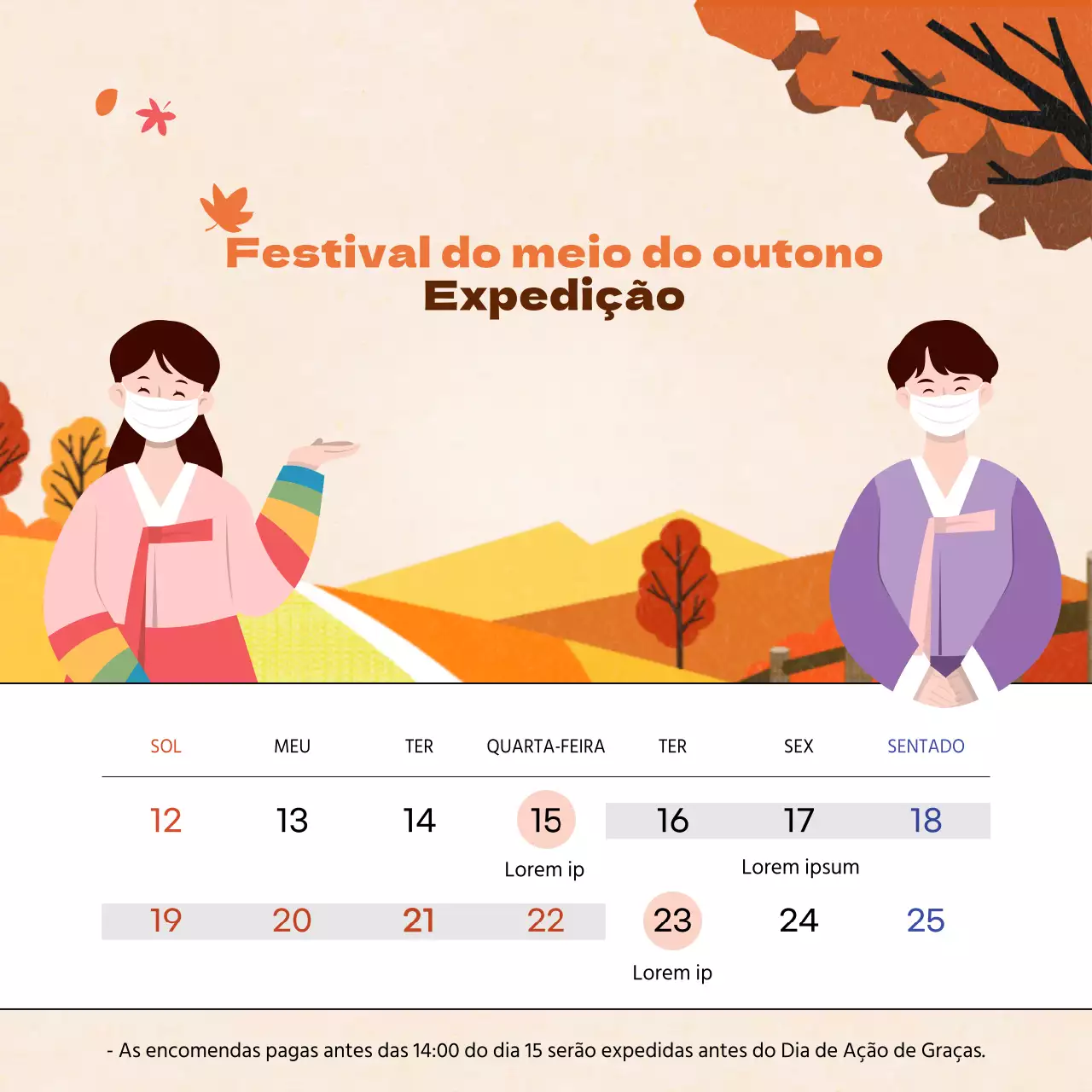 Entrega Obon com um conceito de ilustração outonal cor de laranja