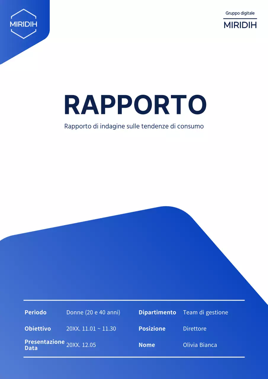 Modulo per il rapporto di ricerca aziendale con esagono blu sfumato