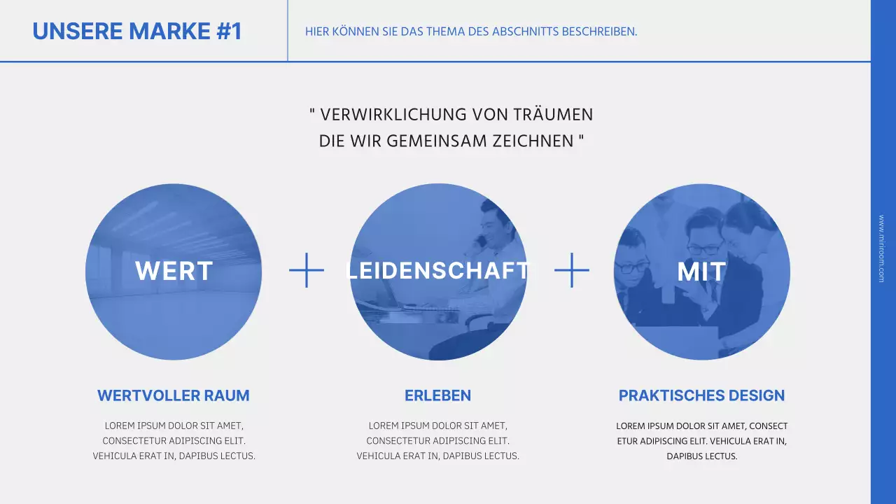 Einfache Branding-Präsentation in Blau und Schwarz