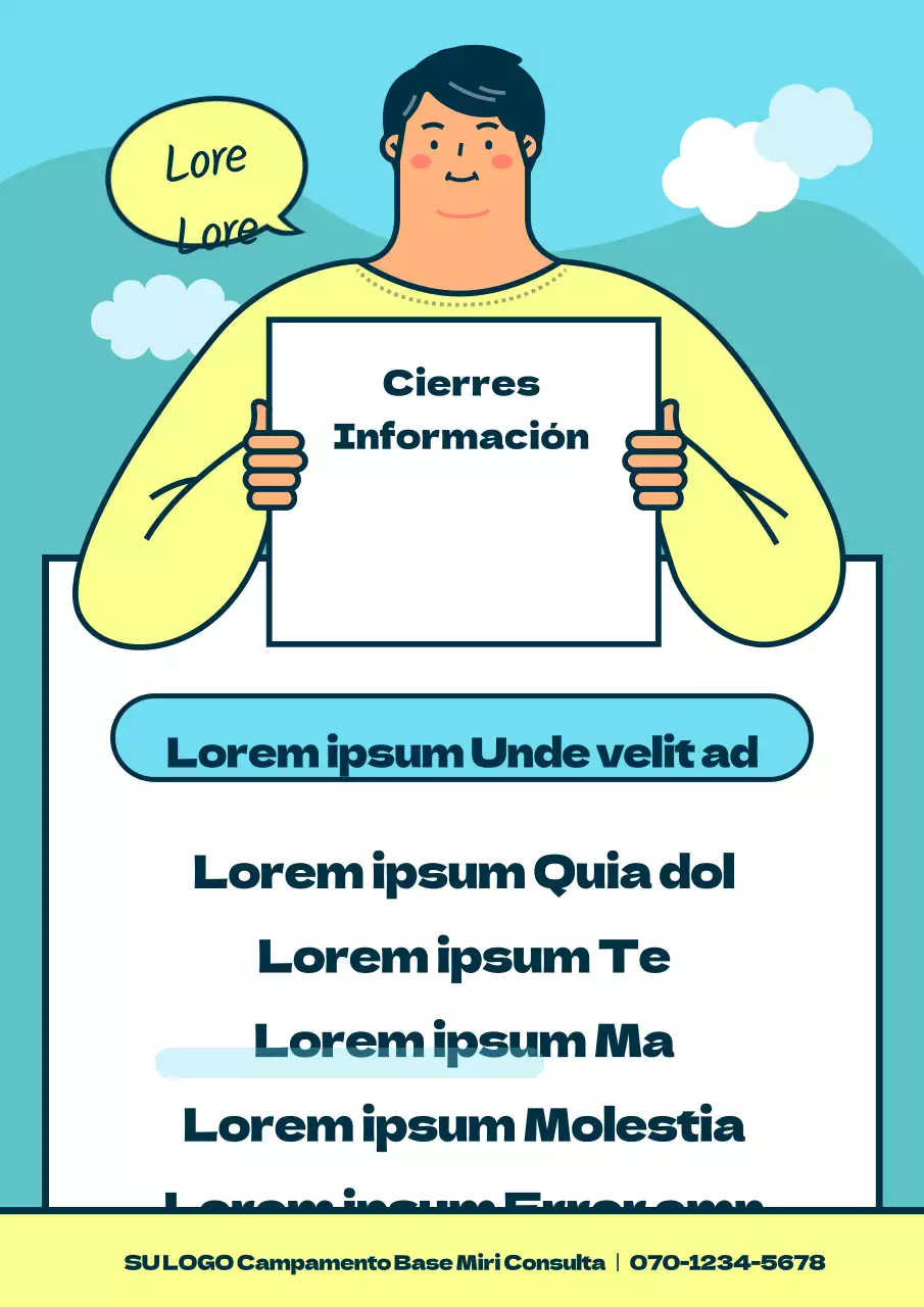 Bonito anuncio de cierre con ilustración humana en azul