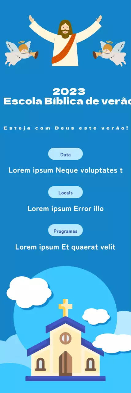 Escola Bíblica de verão contra um céu azul de verão