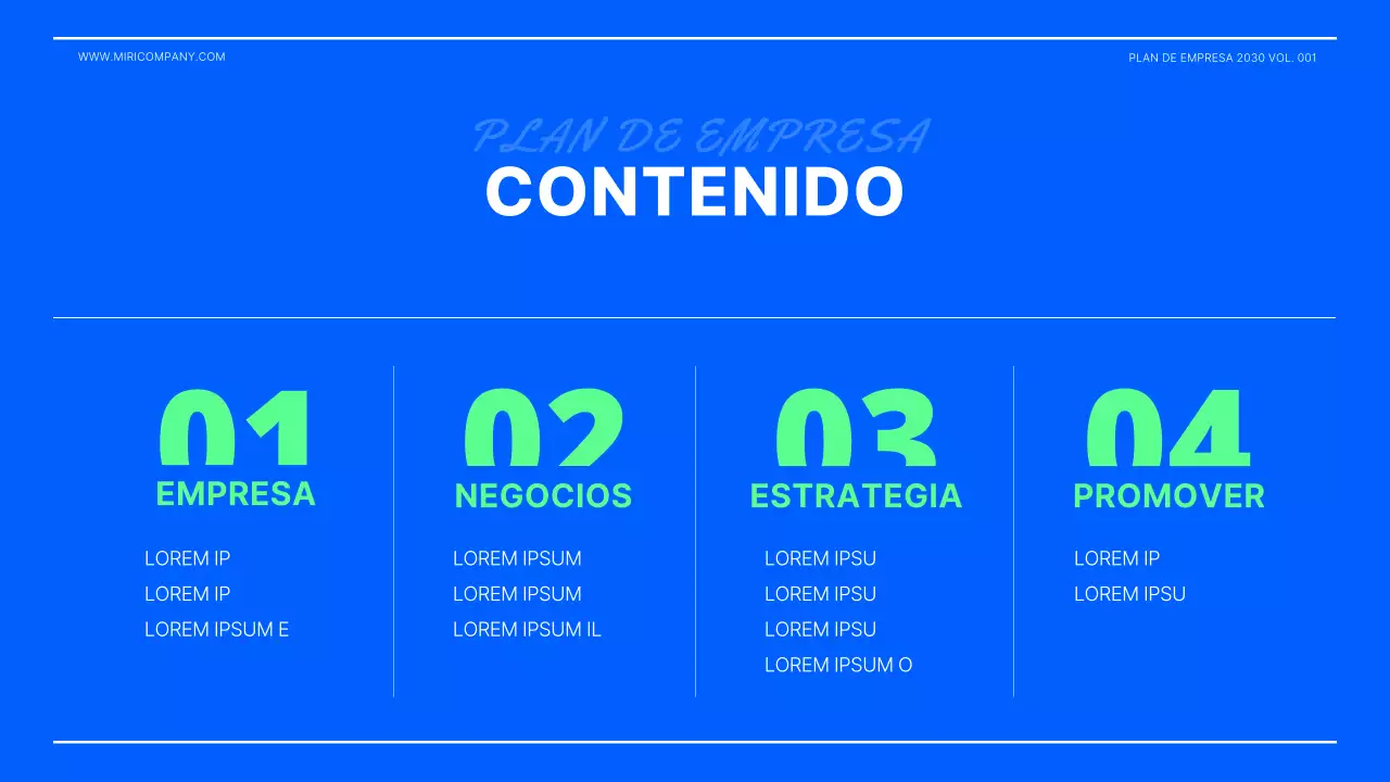 Presentación del plan de empresa en verde lima