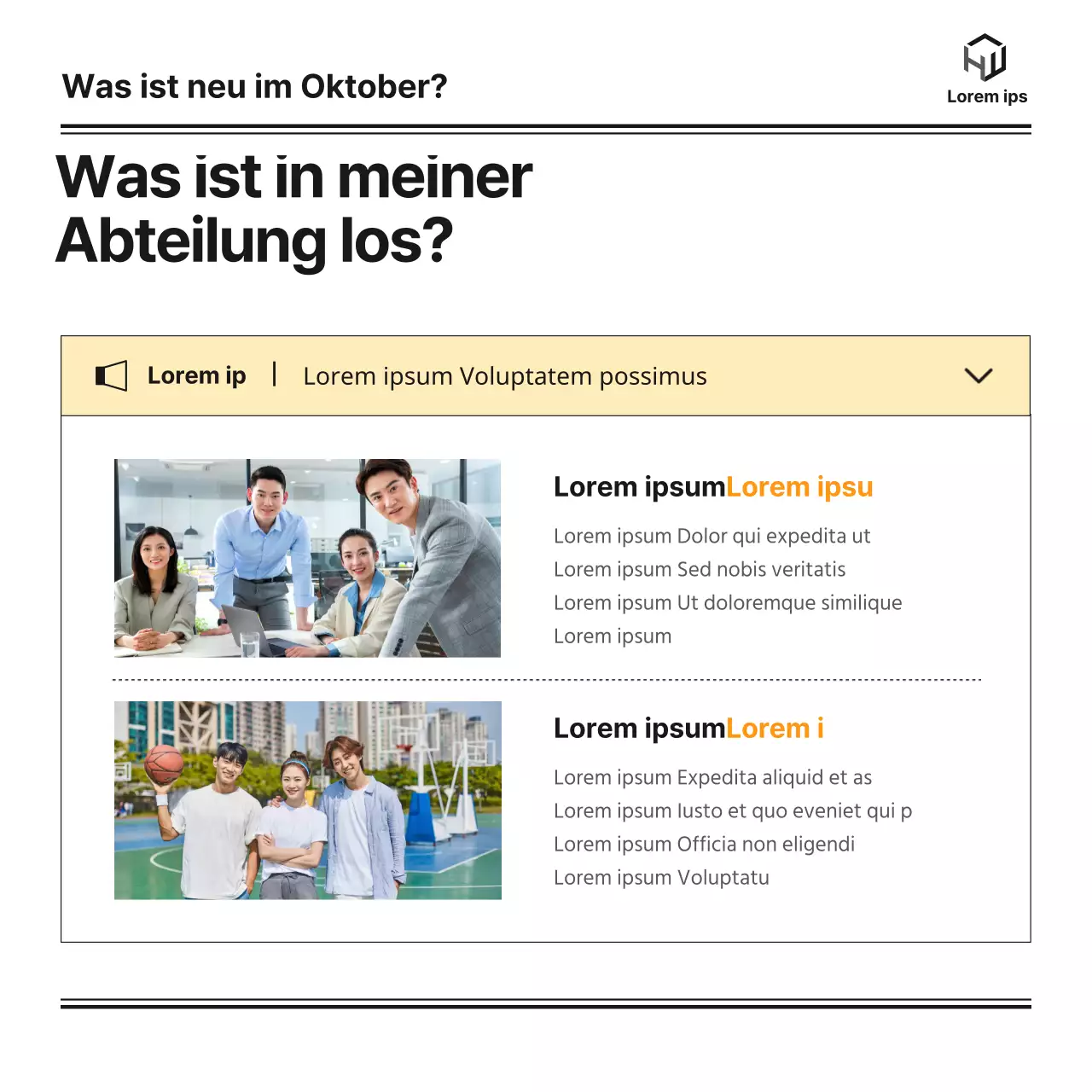Ein monatlicher Newsletter der Bachelor-Abteilung einer Universität mit einem niedlichen, übersichtlichen und einfachen Blog in Grün und Orange und monotonen Illustrationen von Notion.