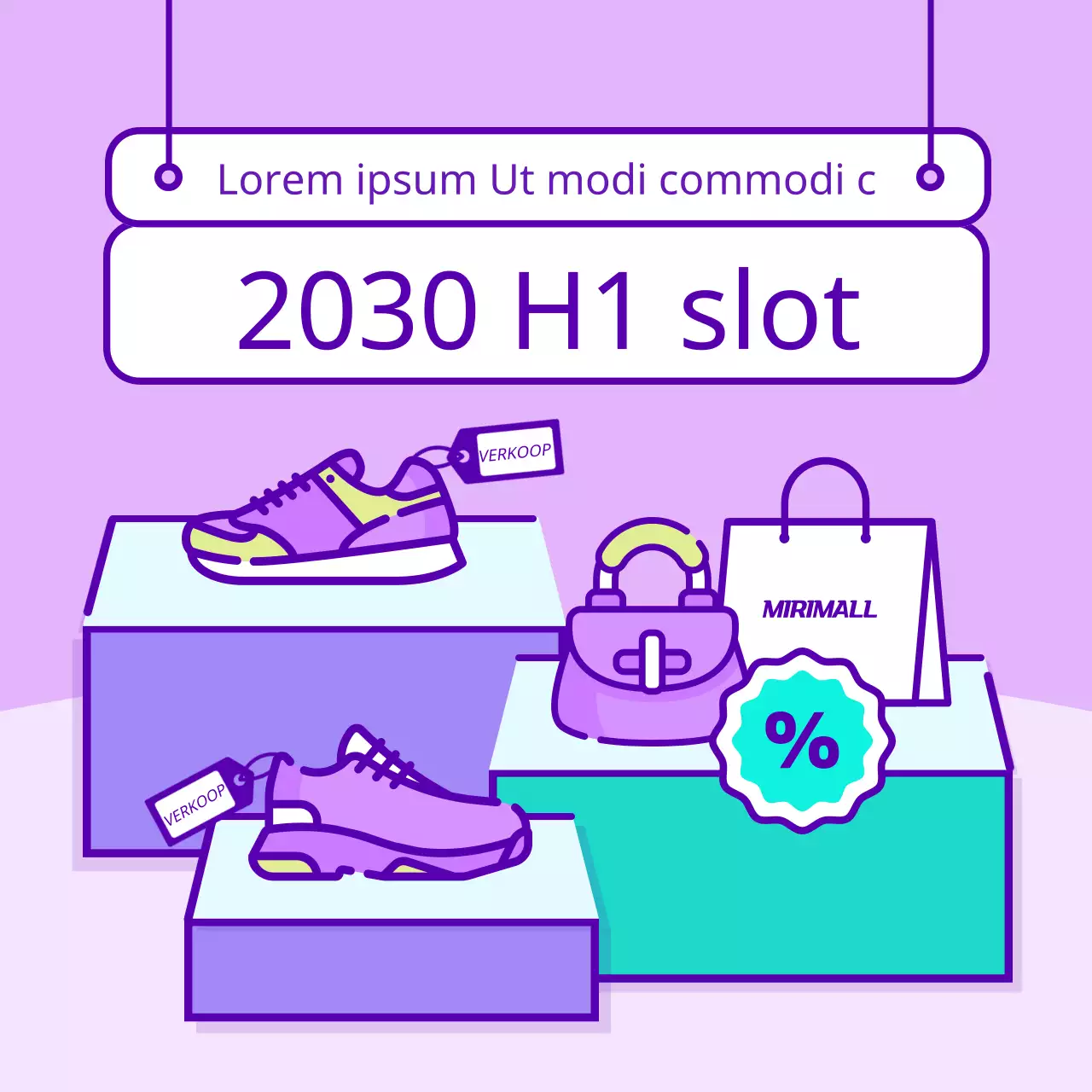 Einde van de eerste helft van het jaar uitverkoop van populaire artikelen met een schattig lijntekeningillustratieconcept in mauve