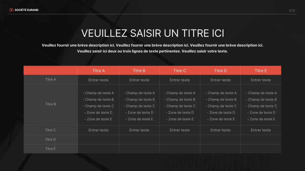 Un projet d'entreprise moderne en rouge et noir