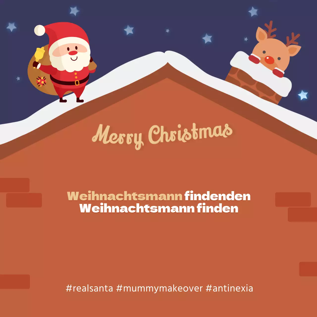 Weihnachtsveranstaltung mit dem Weihnachtsmann und Rudolph auf dem Dachschornstein