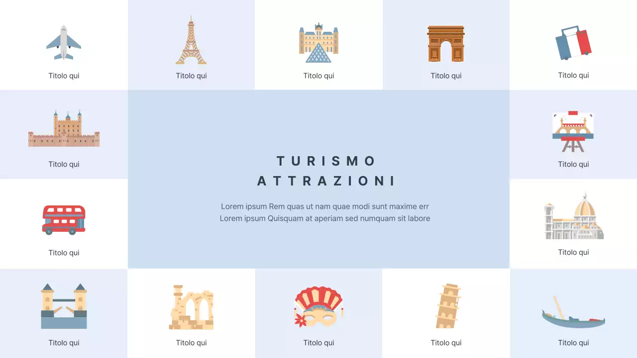 Itinerario che evidenzia le illustrazioni delle destinazioni europee in blu chiaro