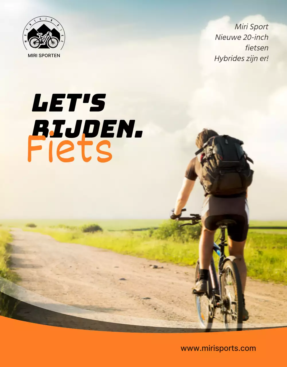 Promoot de heldere, gewaagde en actieve Mirisport hybride fiets in oranje en zwart.