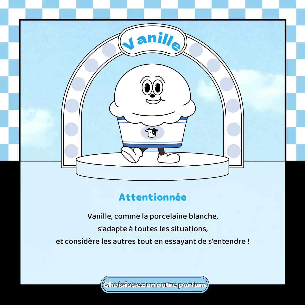 Illustration d'un mignon personnage rétro de crème glacée de couleur rose menthe chocolat