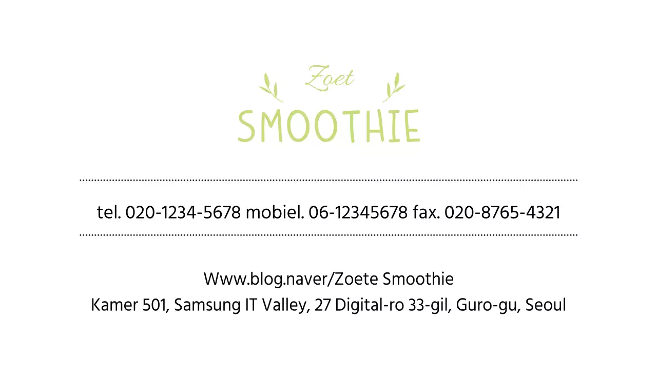 Eenvoudig visitekaartje smoothiewinkel