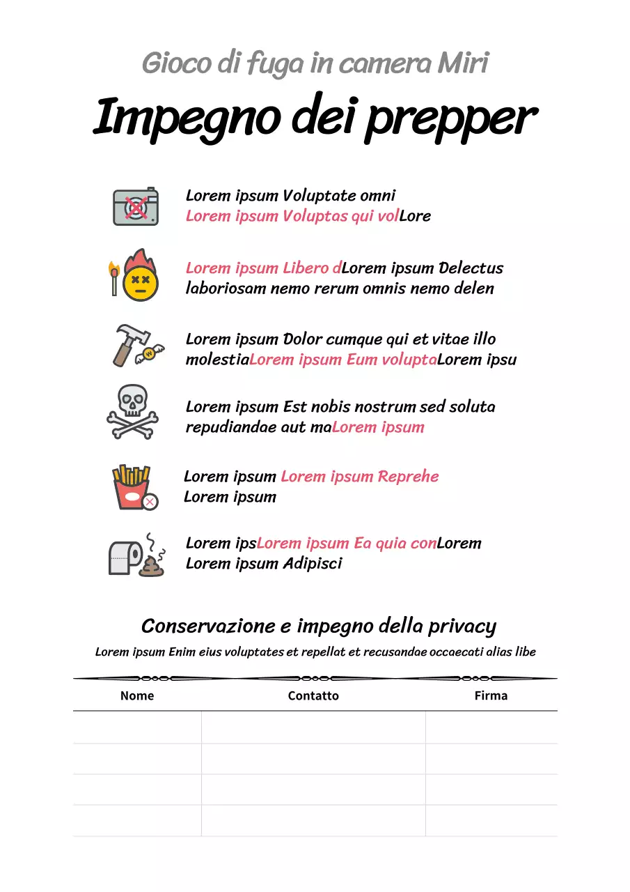 Poster di avvertimento per escape room semplice e bianco