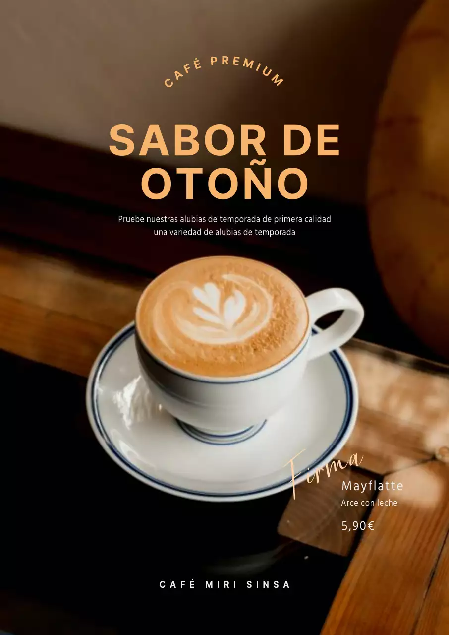 Promueva un menú de cafetería otoñal moderno en marrones y beiges