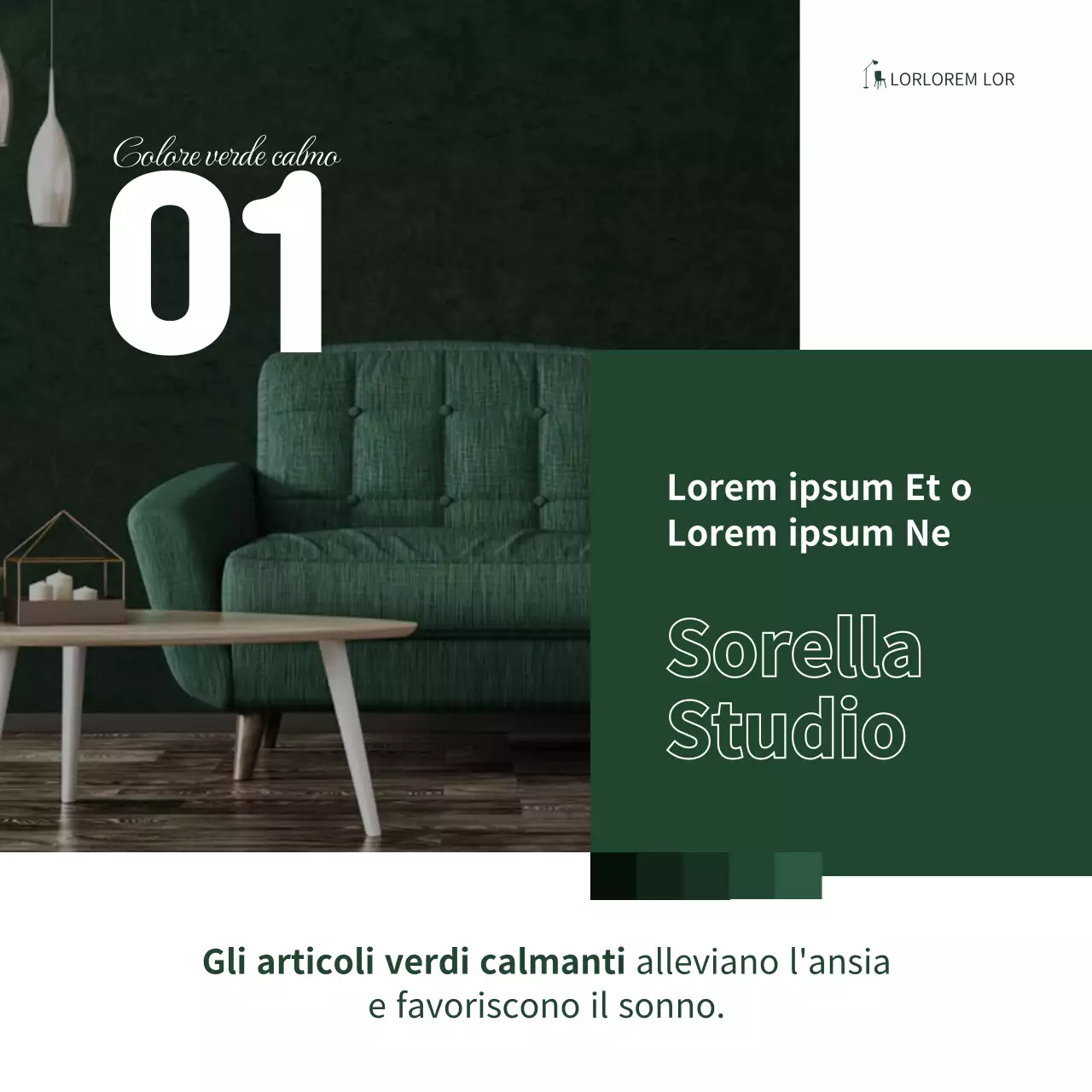 Consulenza cromatica per interni in stile rivista in verde e viola Simple Card News