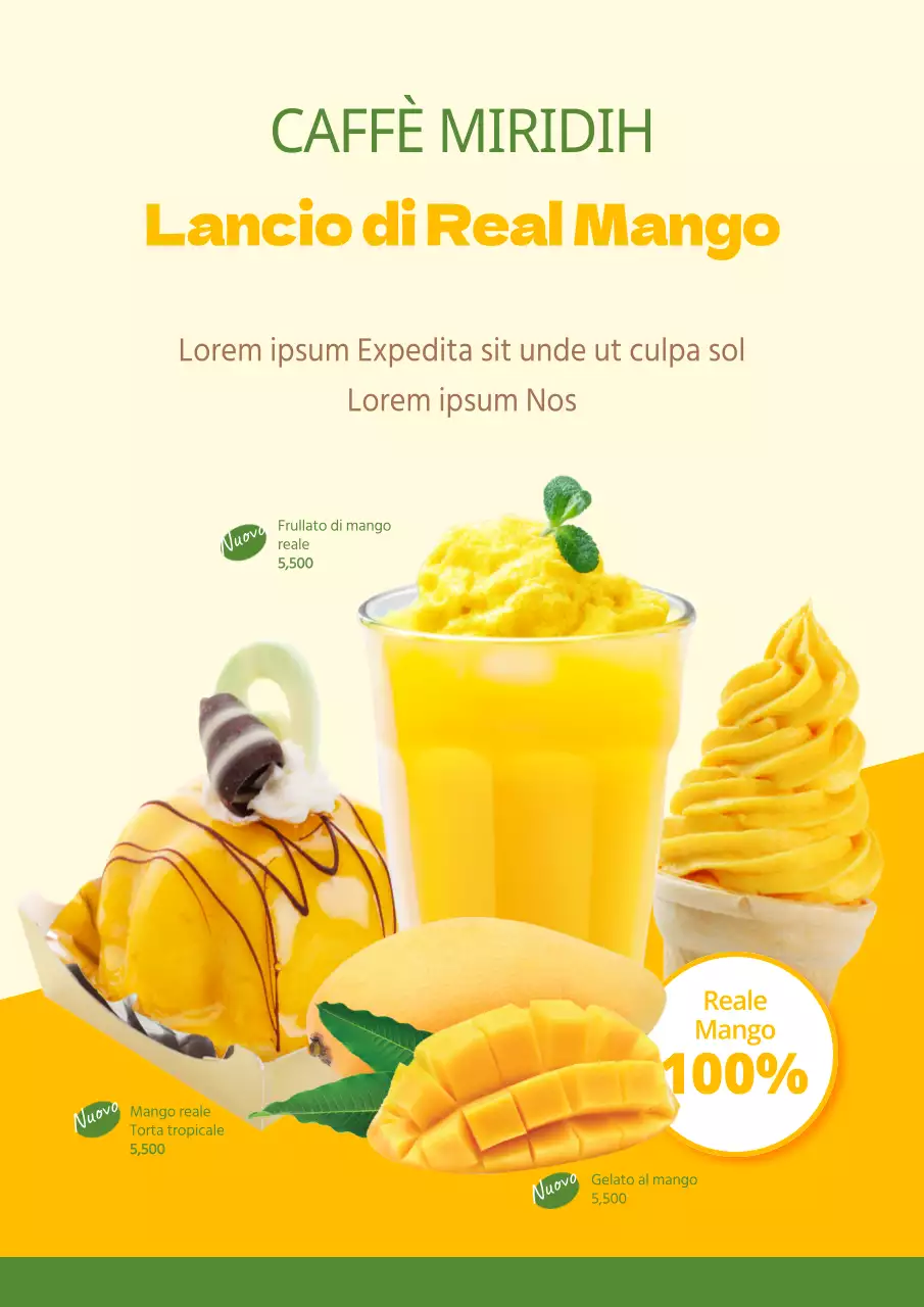 Pagina promozionale di lancio del Real Mango giallo-verde
