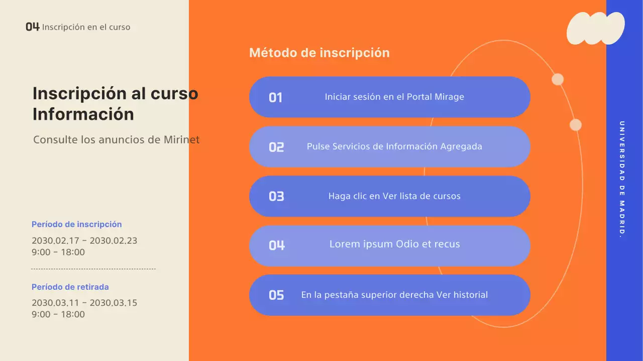 Una presentación de orientación con un diseño de moda, acentuado con colores atrevidos.