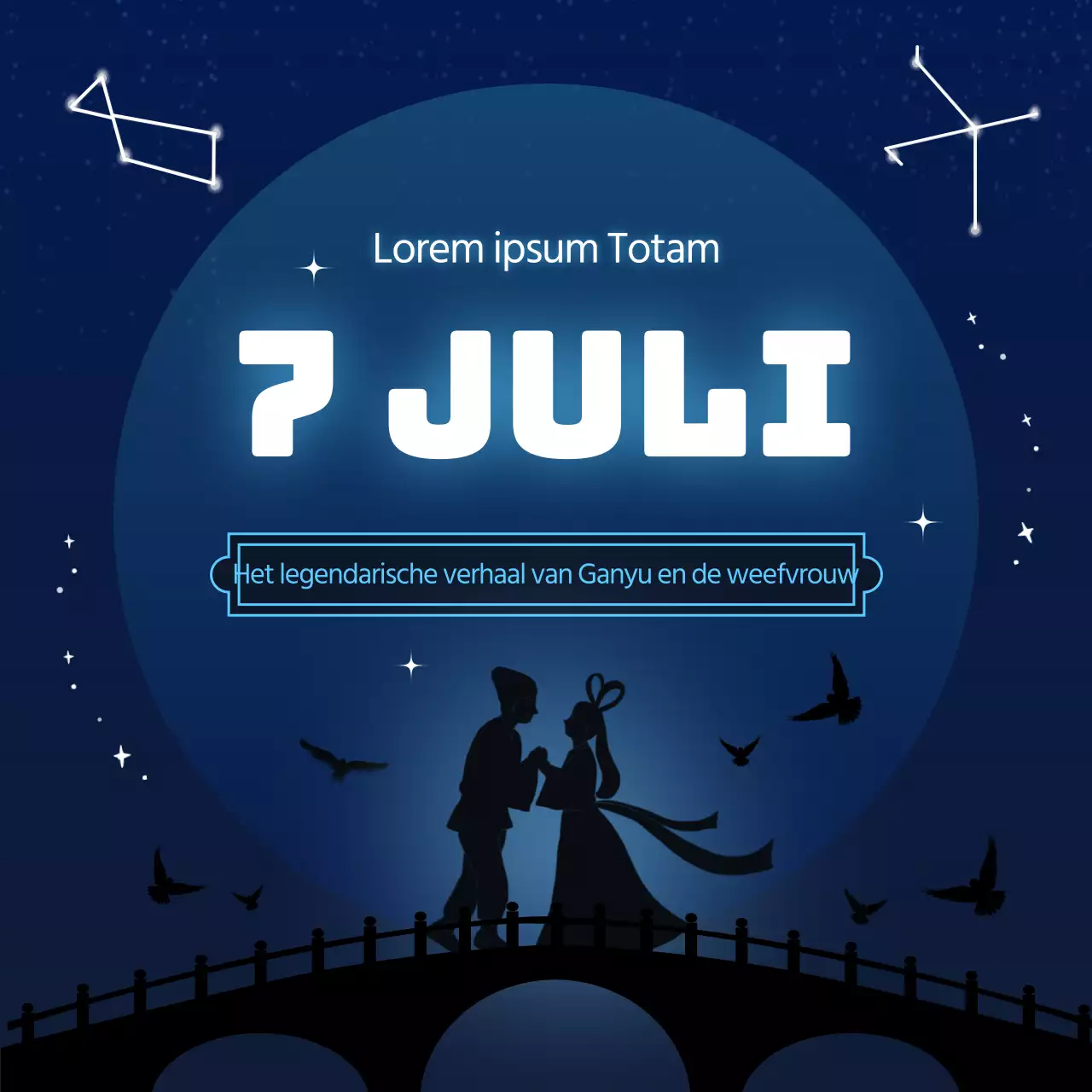 Een marineblauw en lichtblauw sterrenhemelconcept voor 7 juli