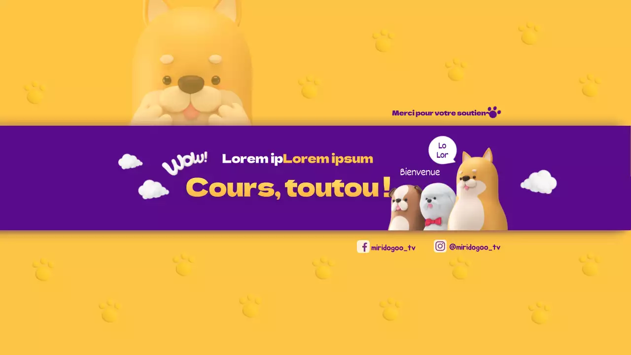Illustration 3D d'un chien jaune et violet Chaîne