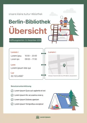 Kleine grüne und braune Informationsbroschüre für Bibliotheken