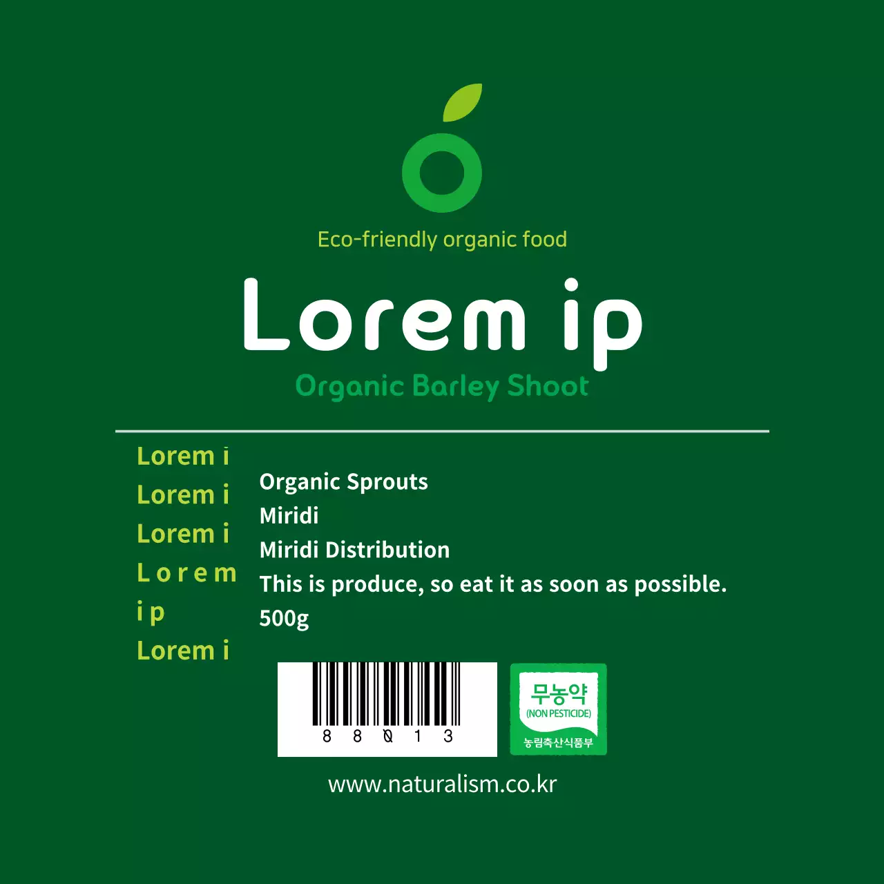 Green text organic sprout label