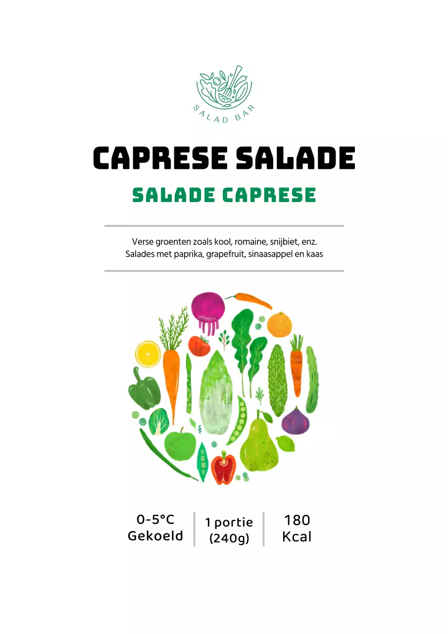 Simpel Caprese Salade Etiket Ontwerp Poster in Wit