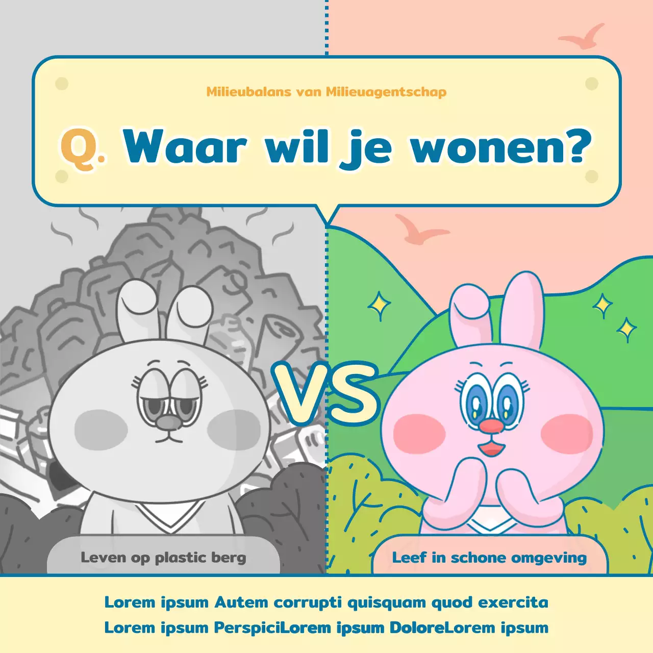 Schattig roze en geel konijntje milieubalansspel