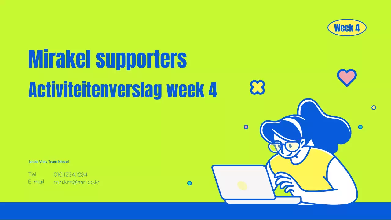 Een prachtig limoengroen en blauw supportersactiviteitenverslag