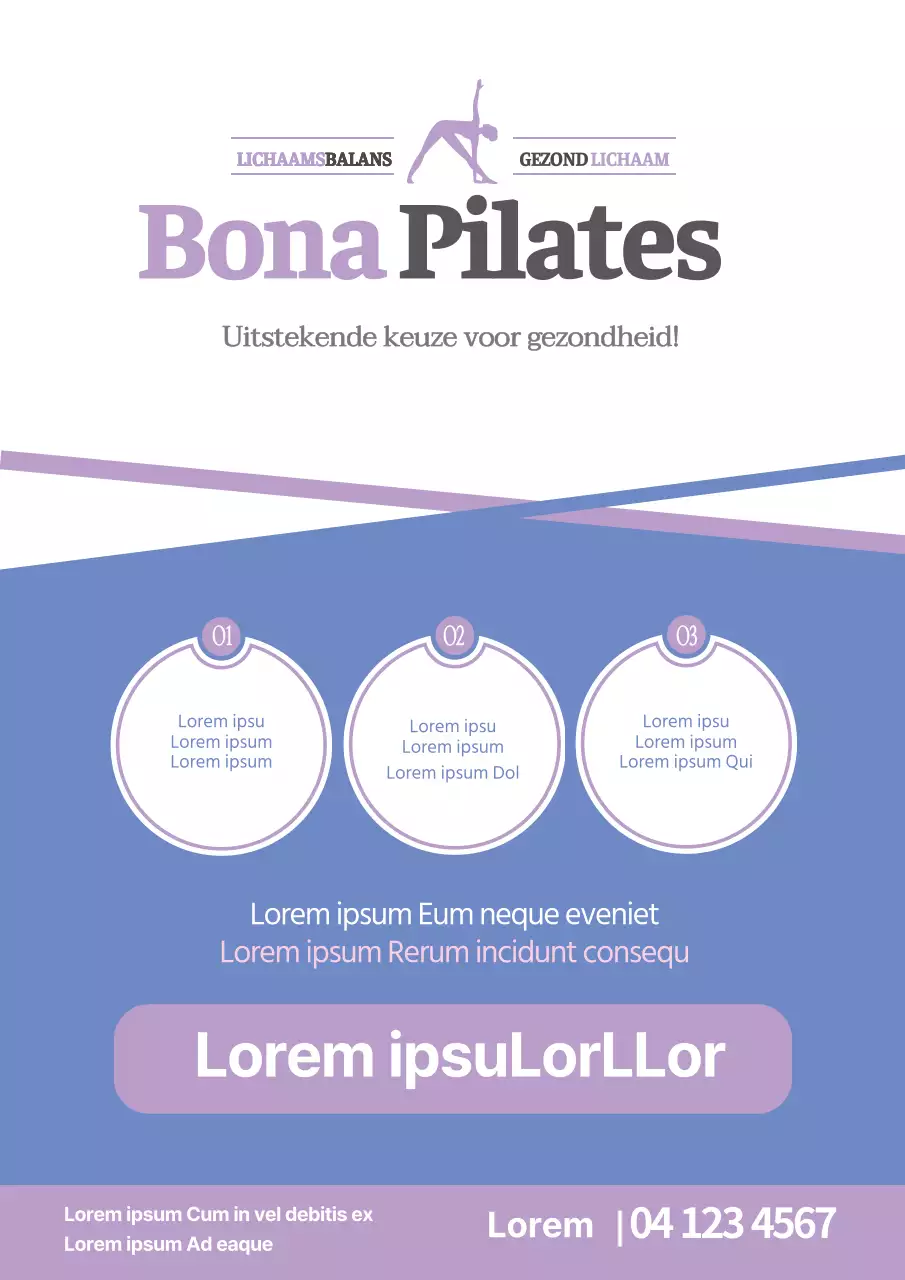 Een eenvoudige Pilates-school promoten met paarse lijnen en vormen