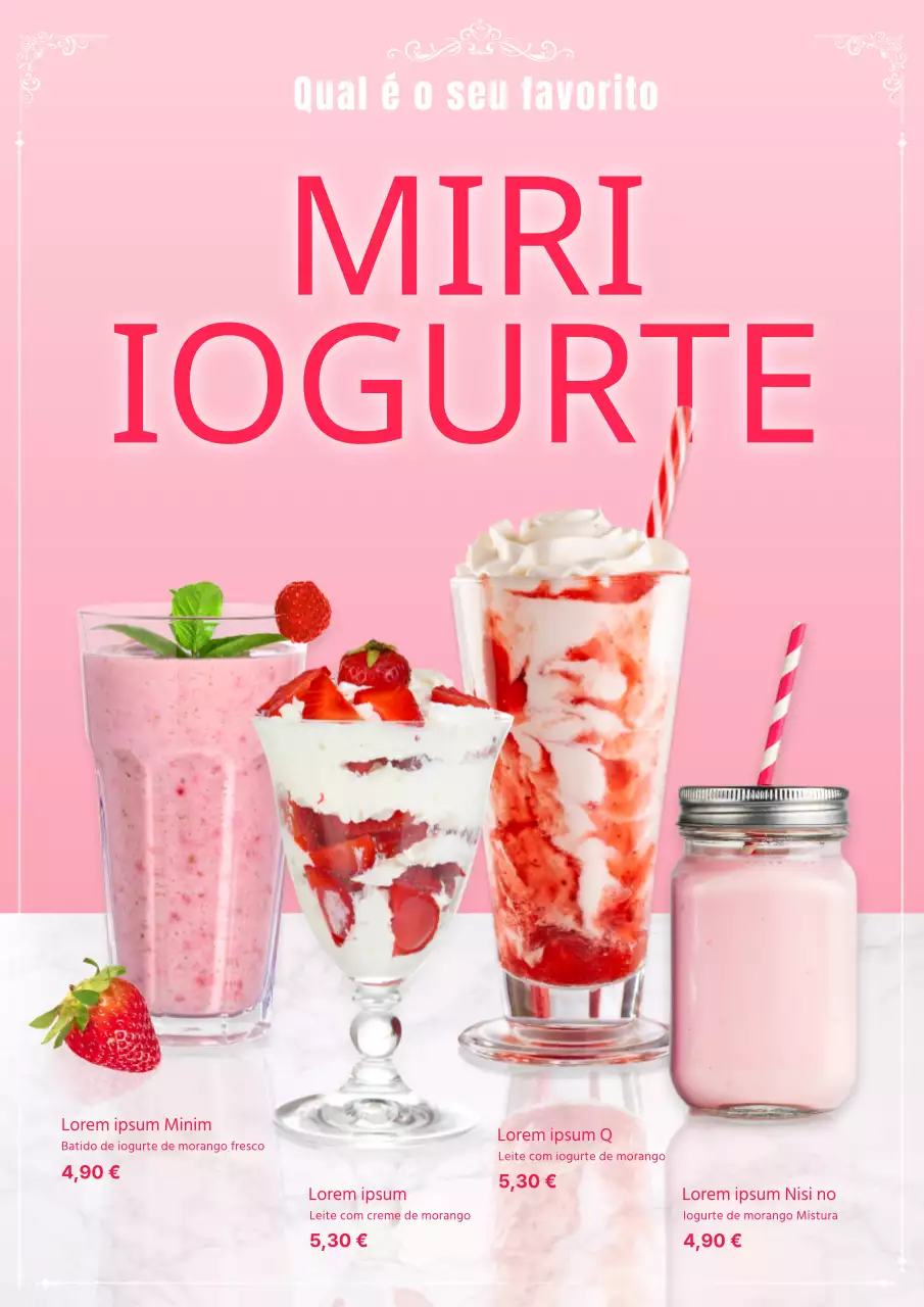 Promover um novo iogurte de morango com um fundo cor-de-rosa