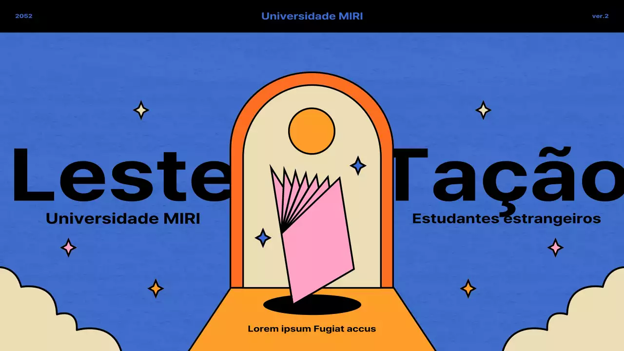 Conceito vintage em azul e laranja para orientação de estudantes internacionais
