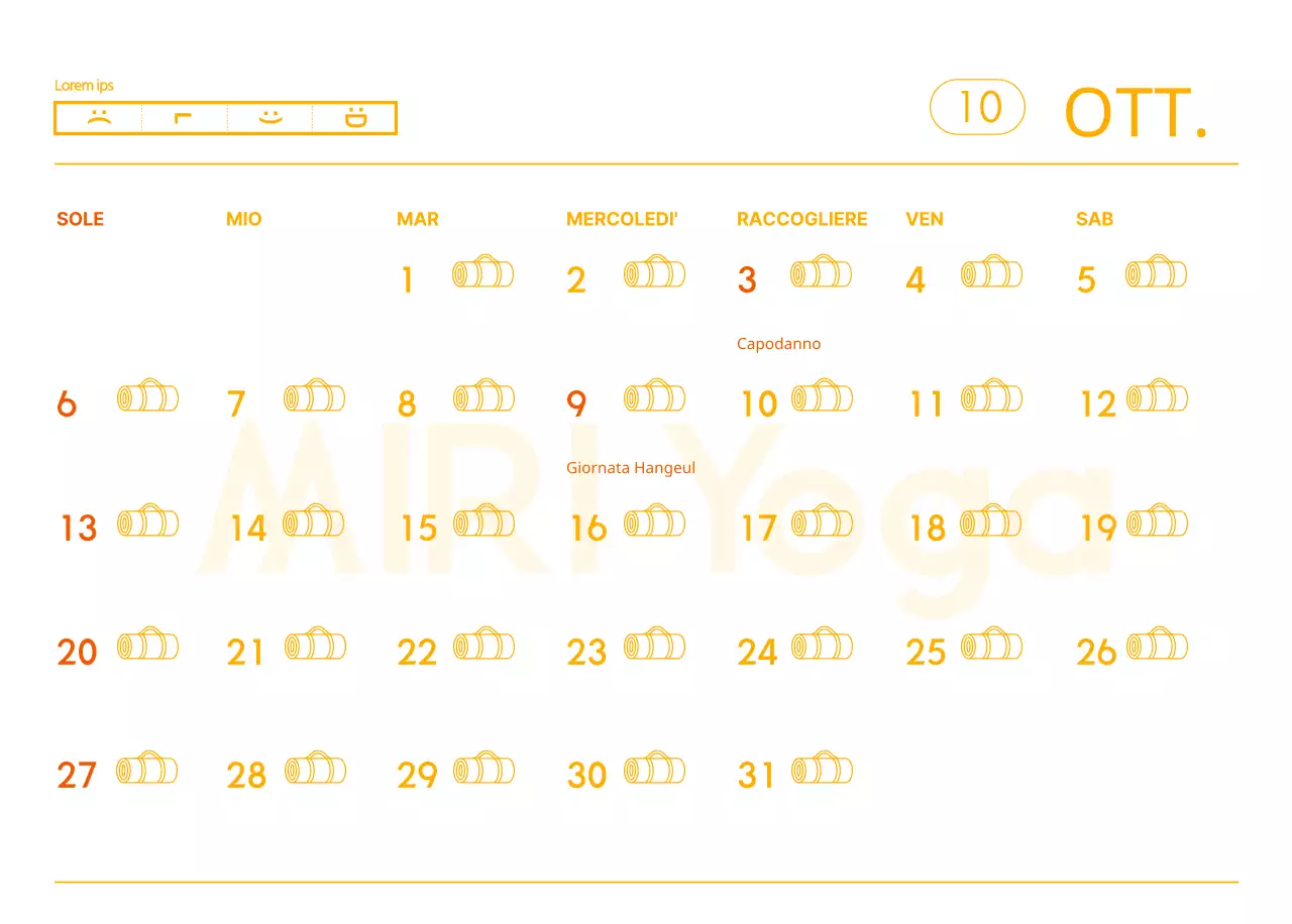 Calendari arancioni da regalare per promuovere il vostro studio di yoga