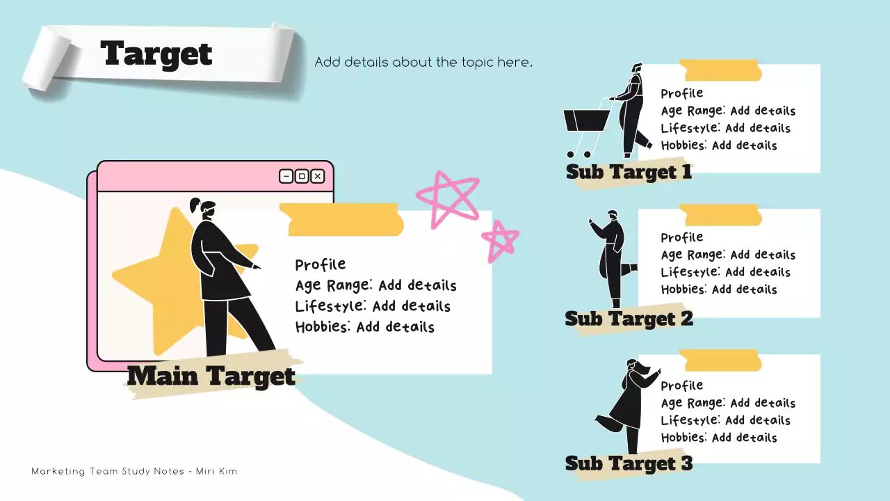 하늘색과 노랑색의 모던한 마케팅 회의록 보고서