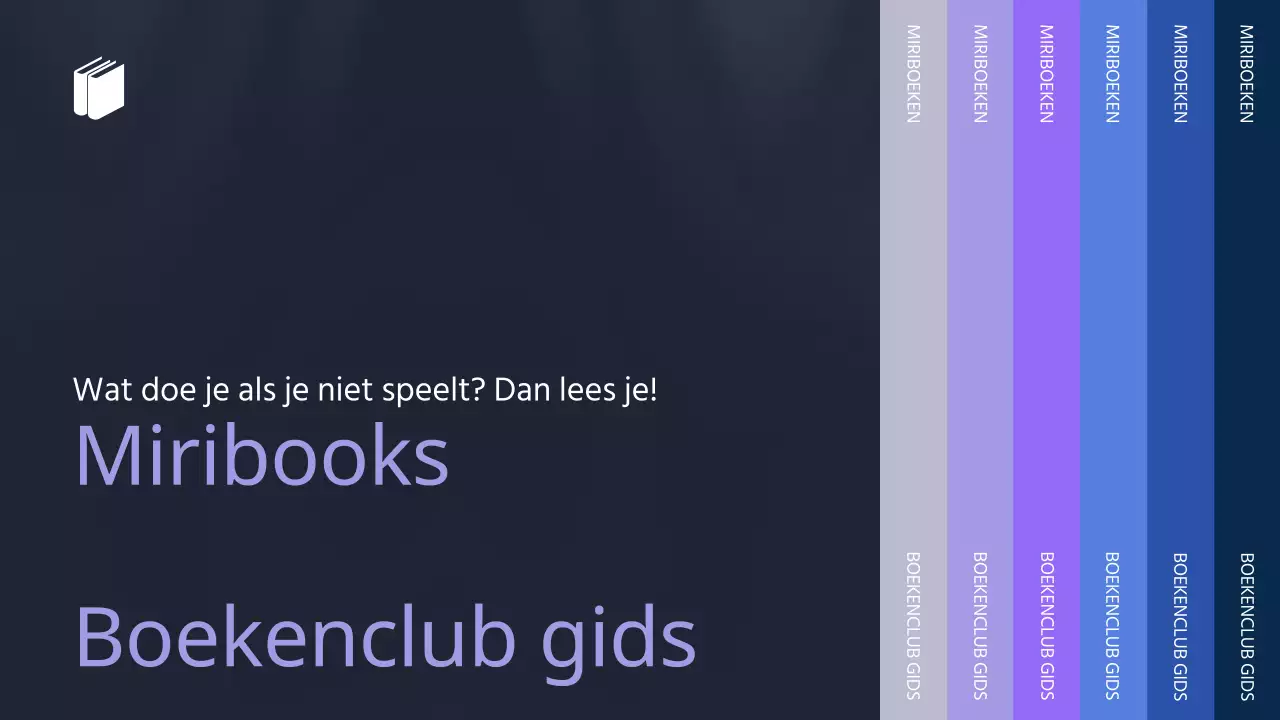 Een boekenplankthema met menselijke illustraties op een eenvoudige achtergrond van paars en blauw.