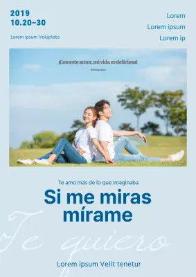 Promociona un concierto sencillo con una foto de una pareja en un parque en azul claro.