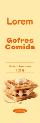 Promocione un menú de gofres limpio con detalles en naranja sobre fondo amarillo