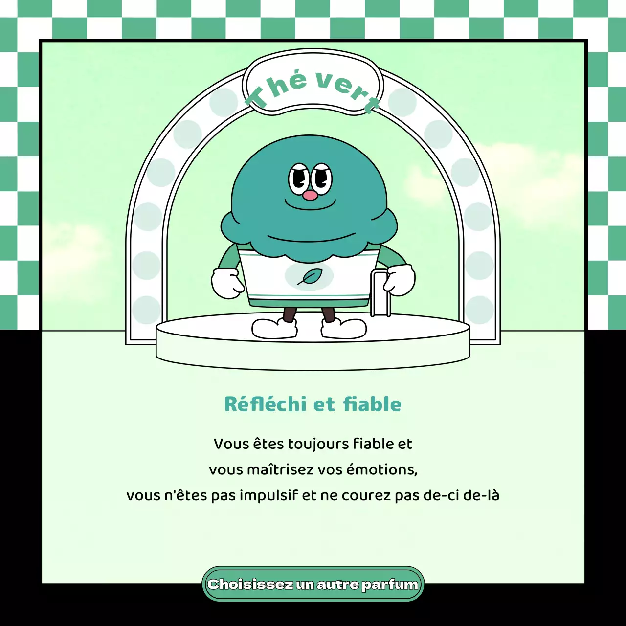 Illustration d'un mignon personnage rétro de crème glacée de couleur rose menthe chocolat