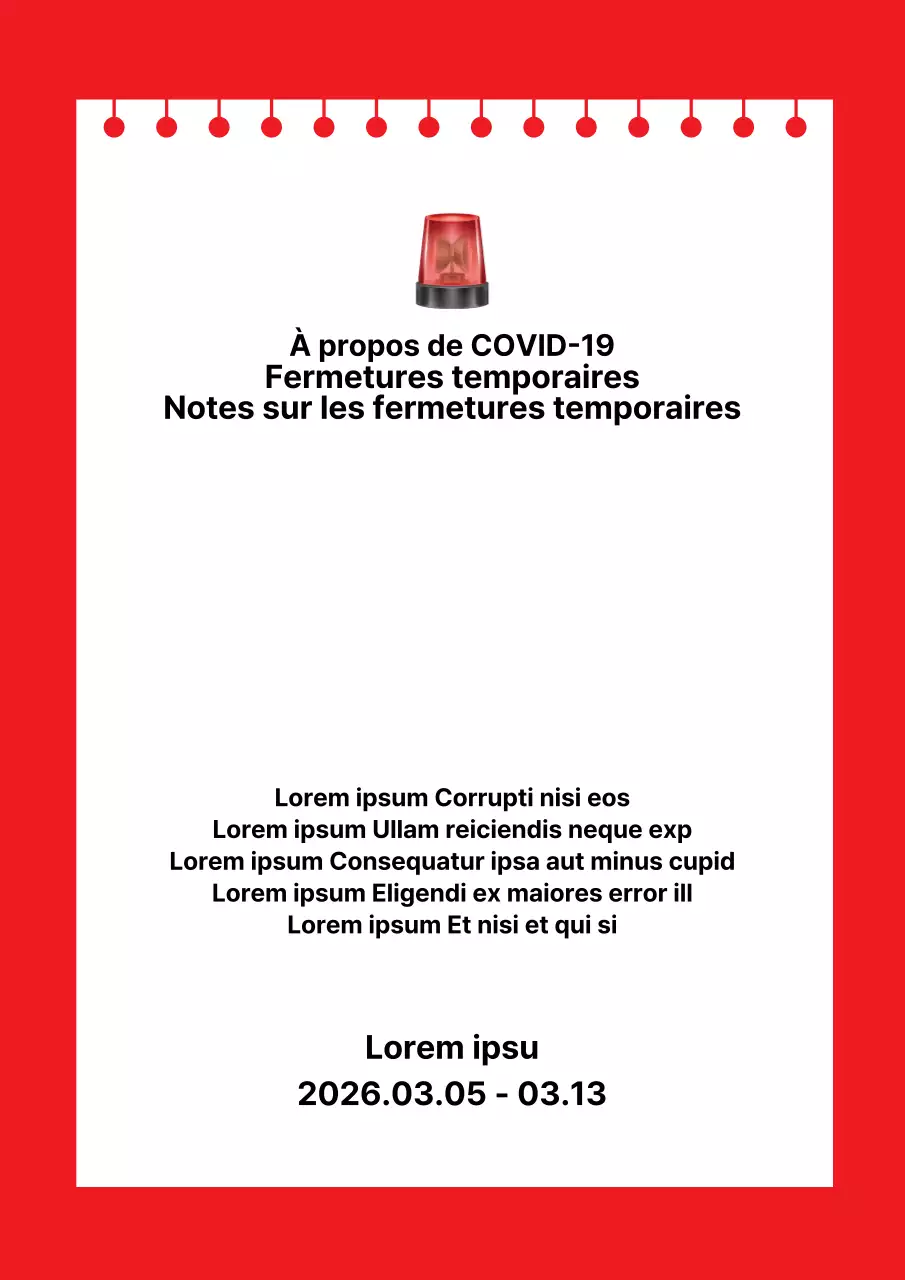 Un simple avis de fermeture temporaire en rouge avec NotesConcept