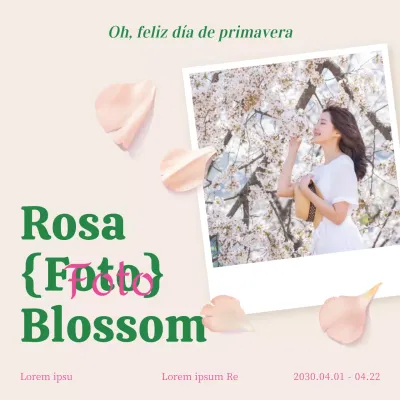 Promoción de la fiesta de los cerezos en flor con fotos Polaroid en rosa