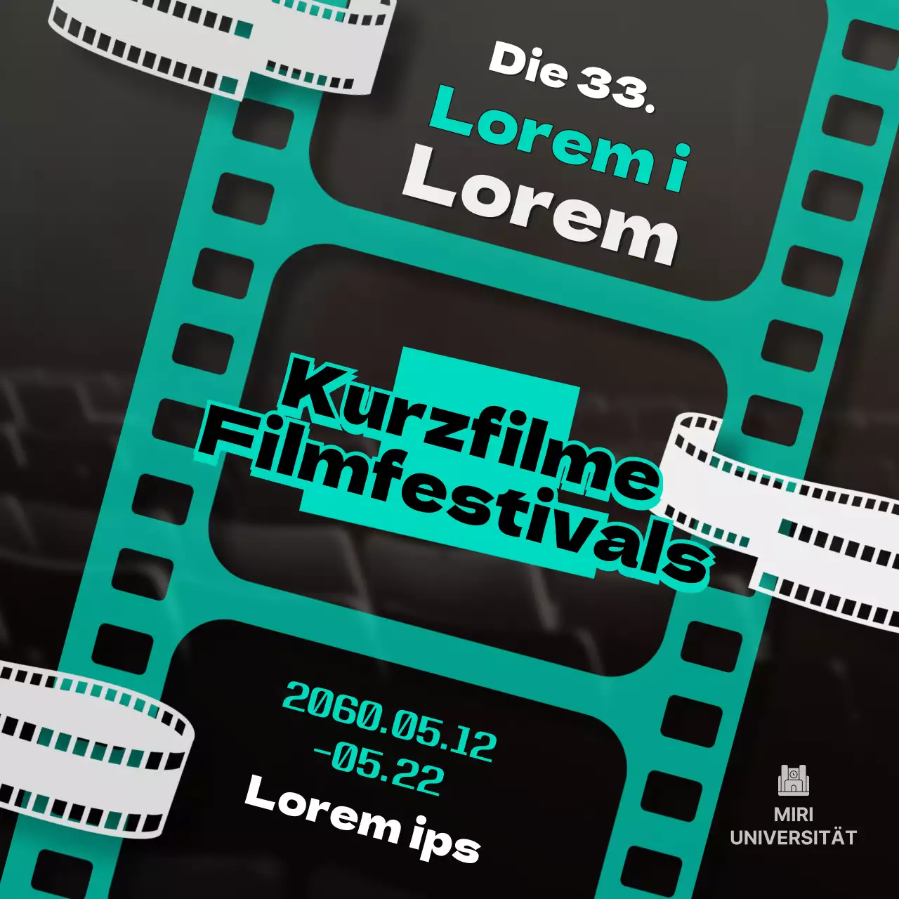 Werbung für das Filmfestival in einem mintfarbenen und schwarz-weißen Filmstil
