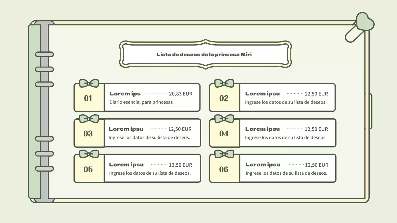 Bonito kit de presentación del concepto de agenda en azul claro y verde