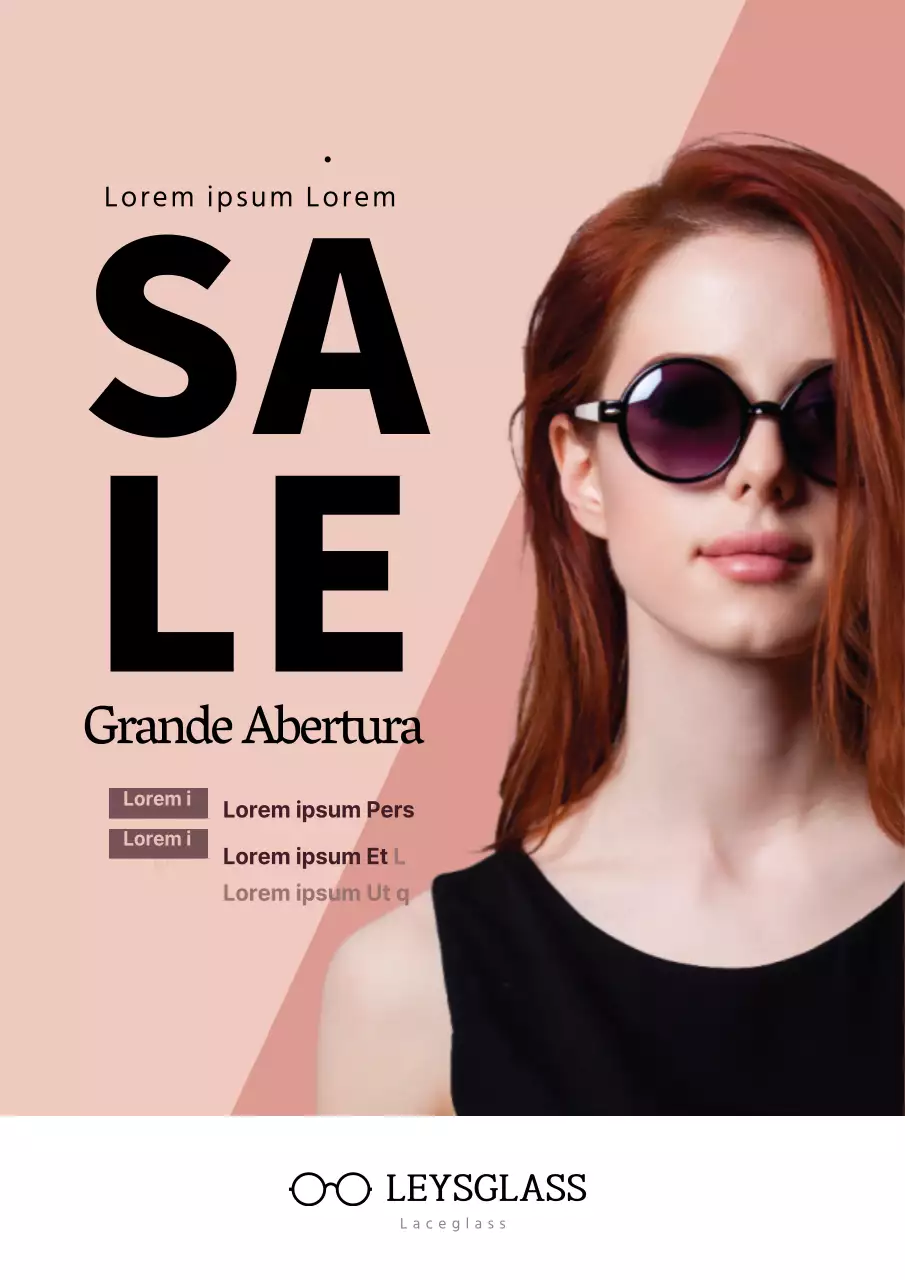 Promoção simples de desconto em loja de óculos com modelo feminina cor-de-rosa