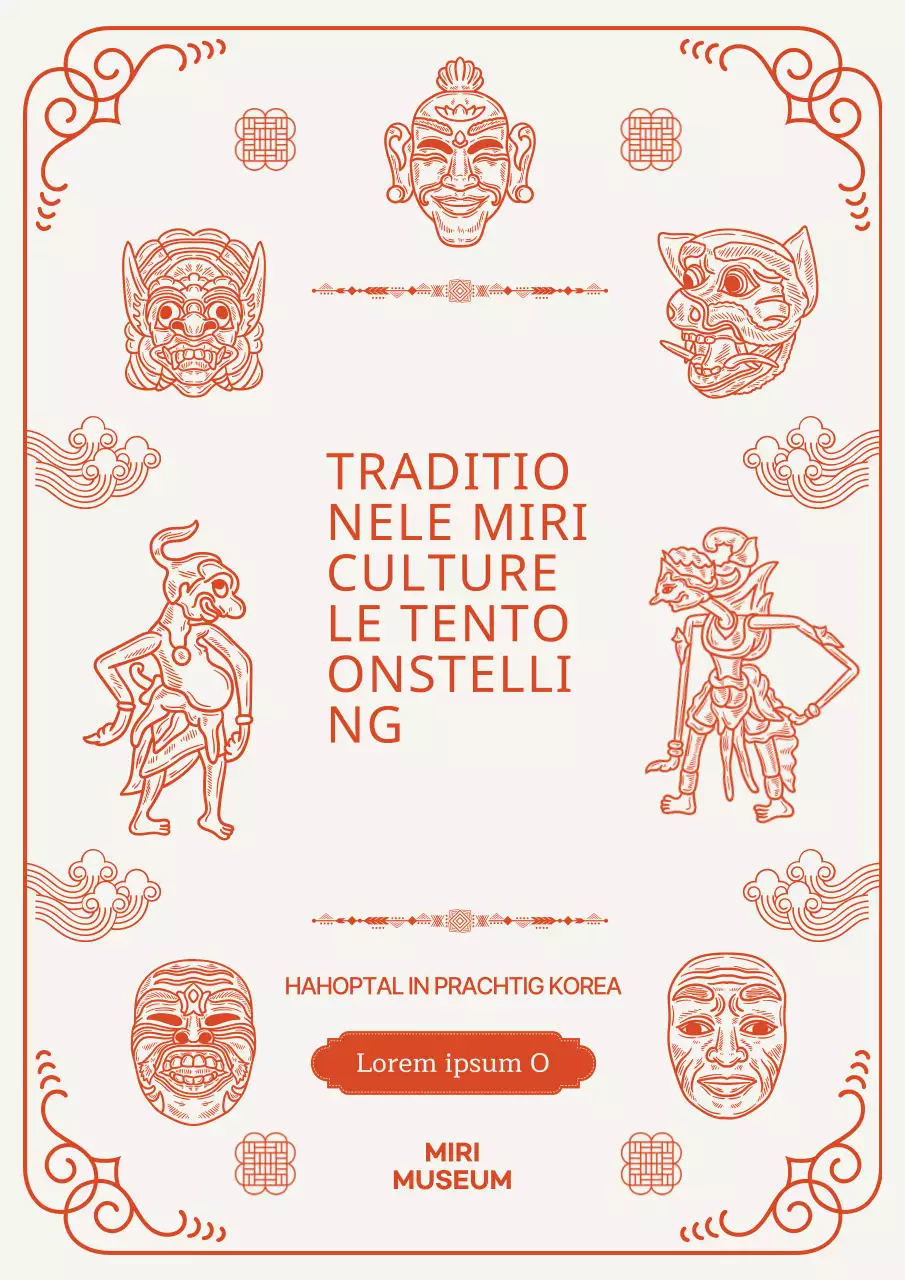 Traditioneel voorbeeld van lijntekeningen met een rood thema en randen