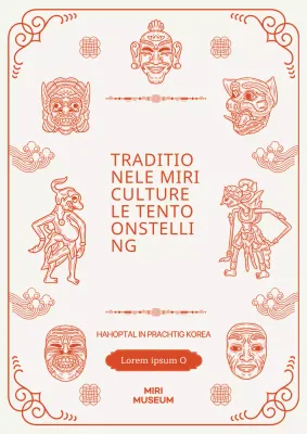 Traditioneel voorbeeld van lijntekeningen met een rood thema en randen