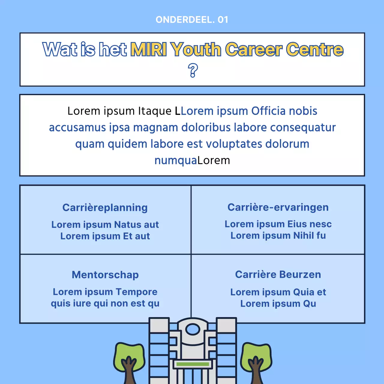 Lichtblauw en geel modern jongerencentrum mentorschap werving
