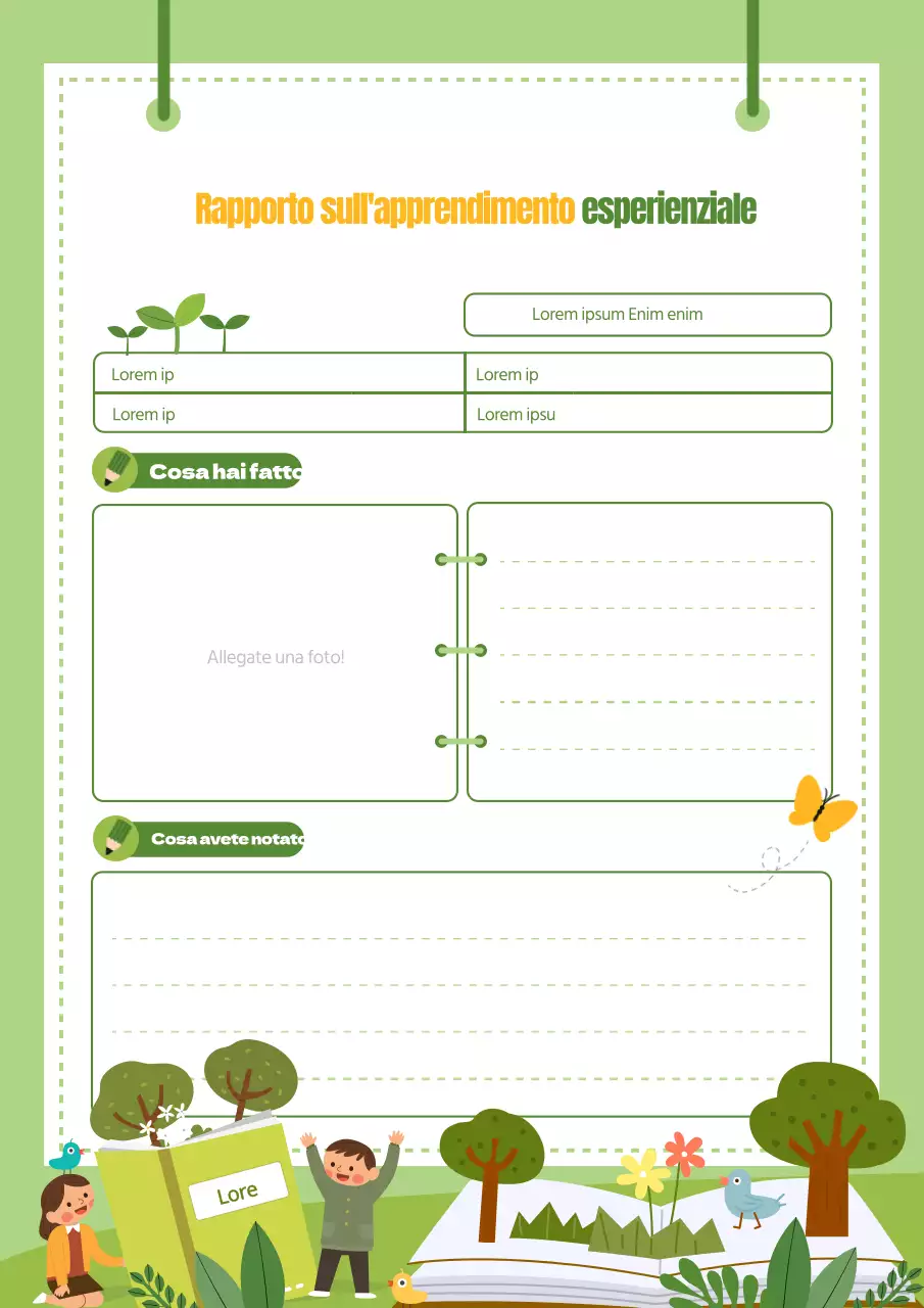 Progettare un rapporto di apprendimento esperienziale carino e verde