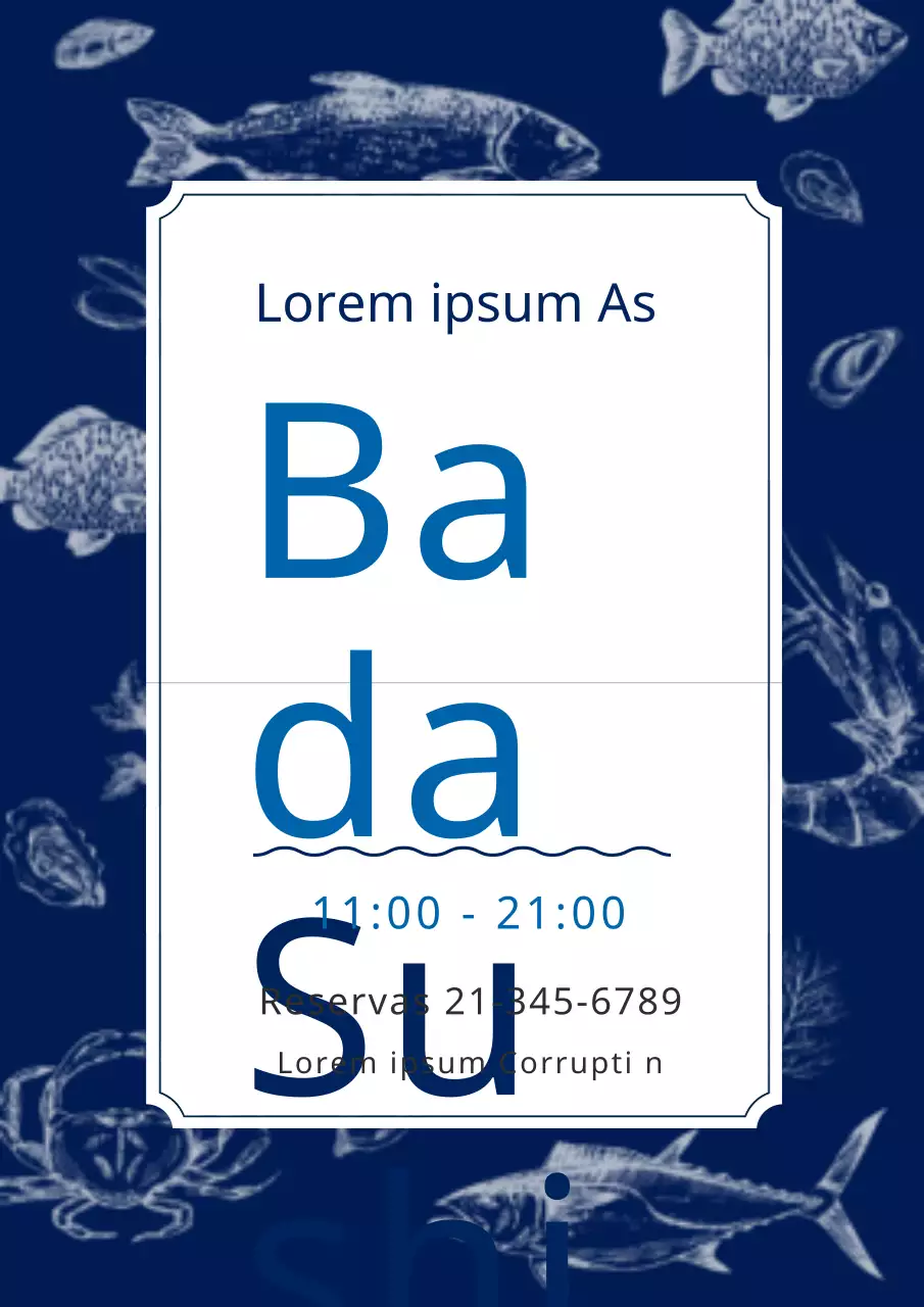 Promover um restaurante de sushi com ilustrações de marisco azul
