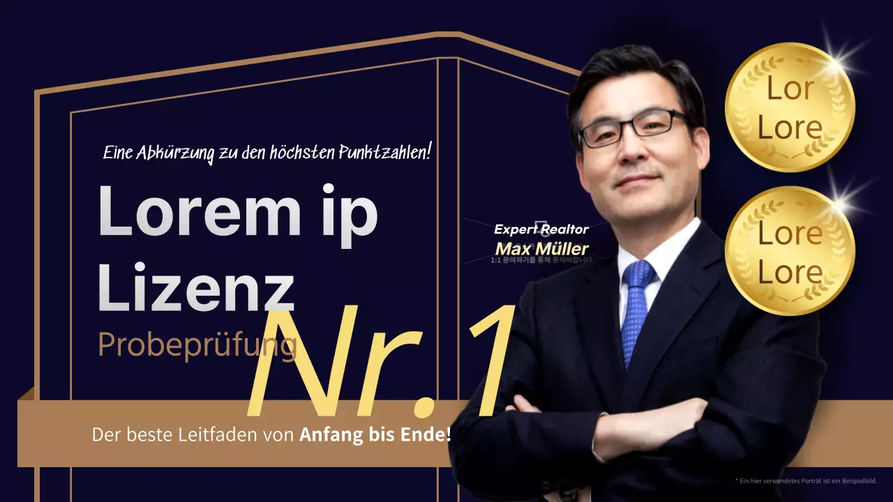 Professionell aussehende, marineblaue und goldene Testfragen und -antworten für die Praxis der Immobilienvermittlung