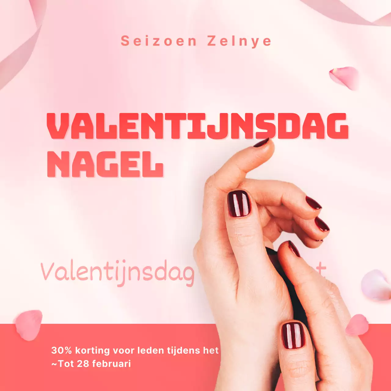 Valentijnsdag nagelevenement social media vierkantjes in roze tinten