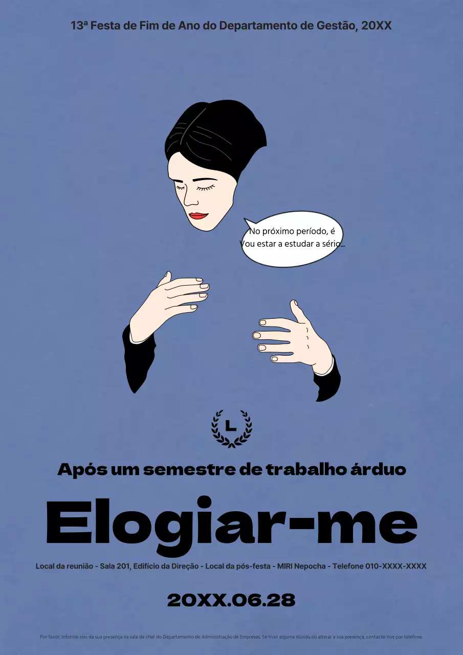 Uma ilustração emotiva em azul-marinho para promover uma festa de fim de curso universitário.