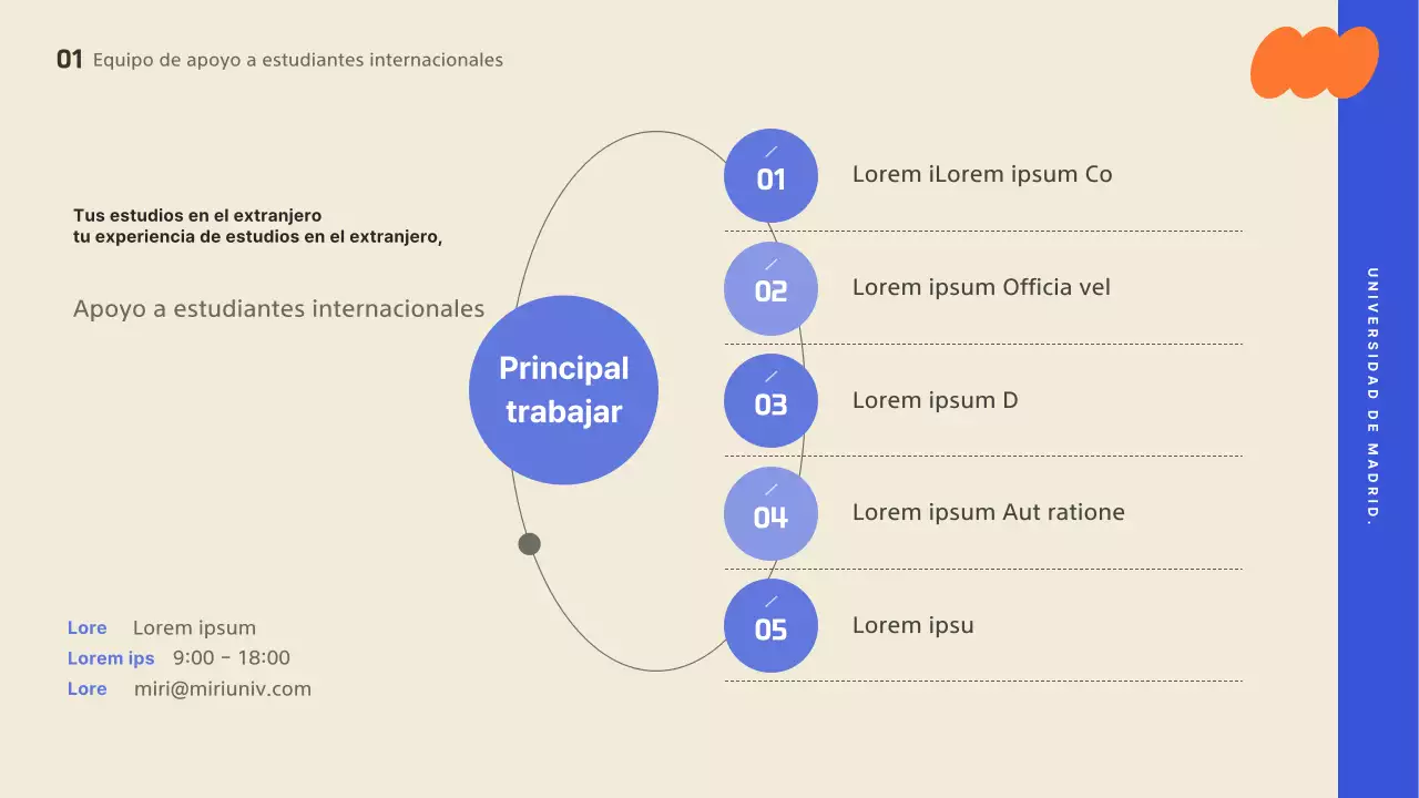 Una presentación de orientación con un diseño de moda, acentuado con colores atrevidos.