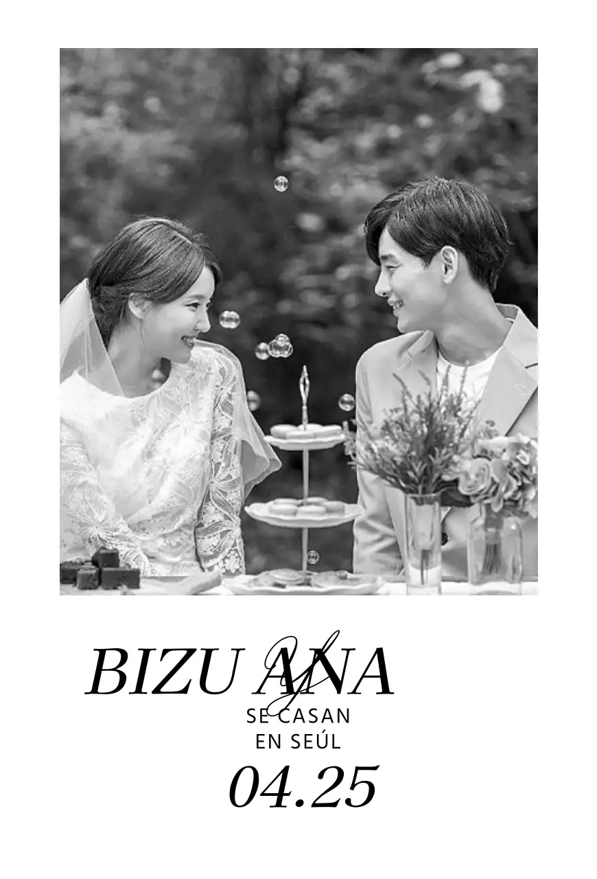 Invitaciones de boda sencillas enmarcadas con ilustraciones de boda en blanco y negro